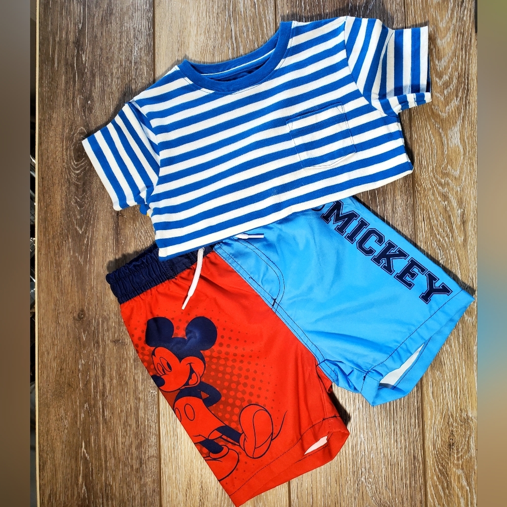🇺🇲Disney's Mickey toddler boys swim trunks blue, red Size 3T